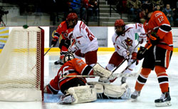 under the goalie
