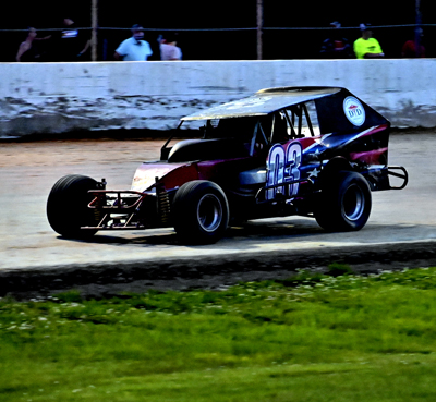 Mike Houghtailing(03) wins in the DIRT Modified Nostalgia Tour A Main