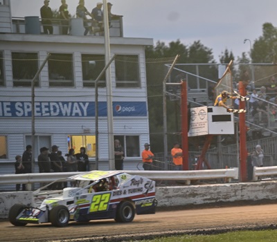 Dylan Rabtoy (22) wins in the J&S Steel Sportsman Modifieds A Main